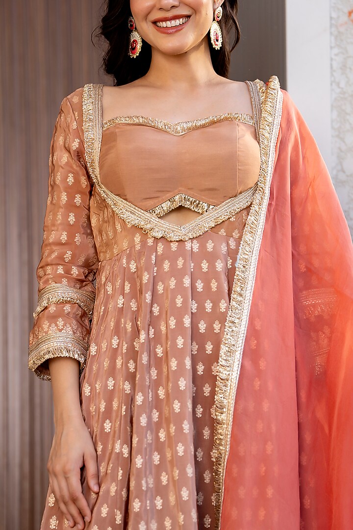Brown Silk Embroidered Anarkali Set by House Of Jamoti at Pernia's Pop Up Shop