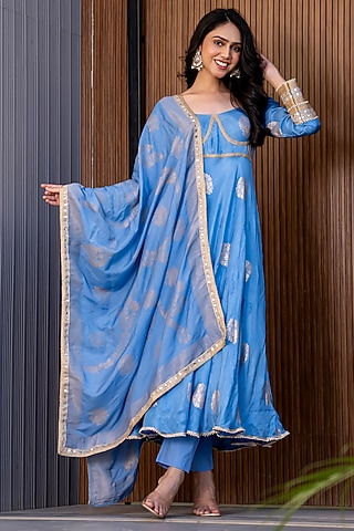 Blue Silk Upada Anarkali Sef by House Of Jamoti
