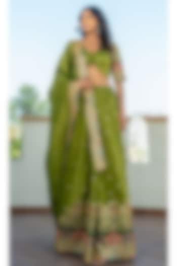 Green Tissue Sequins Embroidered Lehenga Set by House Of Jamoti at Pernia's Pop Up Shop
