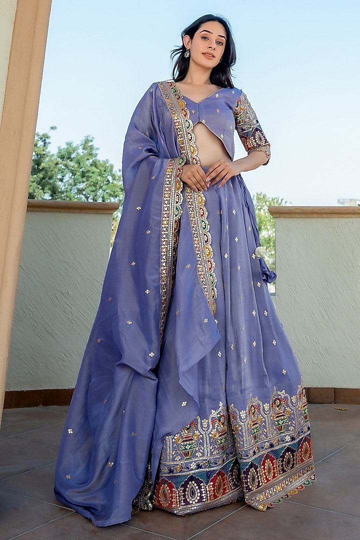 Purple Tissue Sequins Embroidered Lehenga Set by House Of Jamoti at Pernia's Pop Up Shop