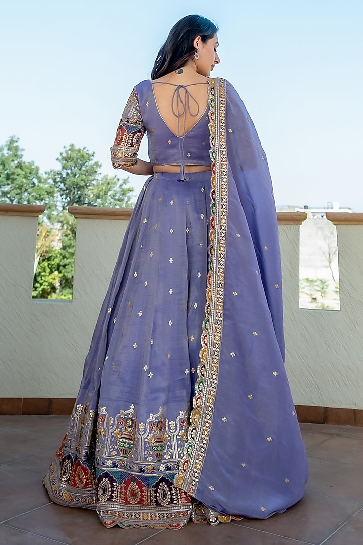 Purple Tissue Sequins Embroidered Lehenga Set by House Of Jamoti at Pernia's Pop Up Shop