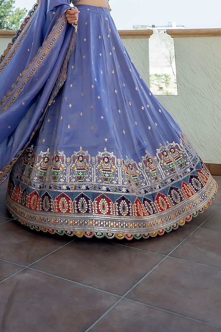 Purple Tissue Sequins Embroidered Lehenga Set by House Of Jamoti at Pernia's Pop Up Shop