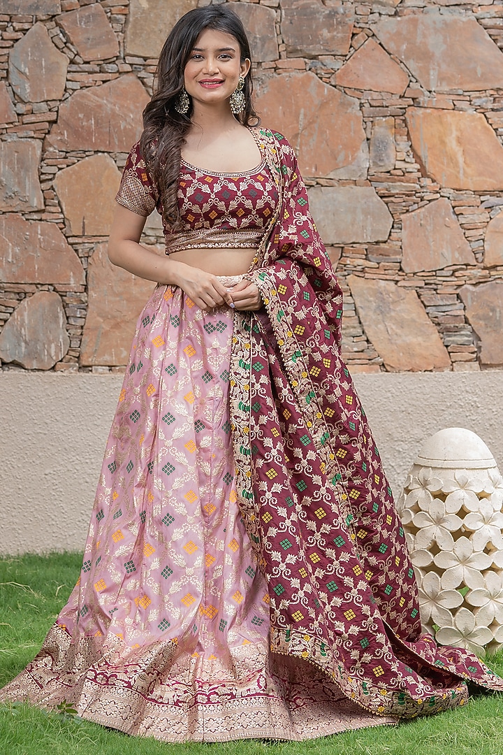 Pink Brocade Banarasi Lehenga Set by House Of Jamoti at Pernia's Pop Up Shop