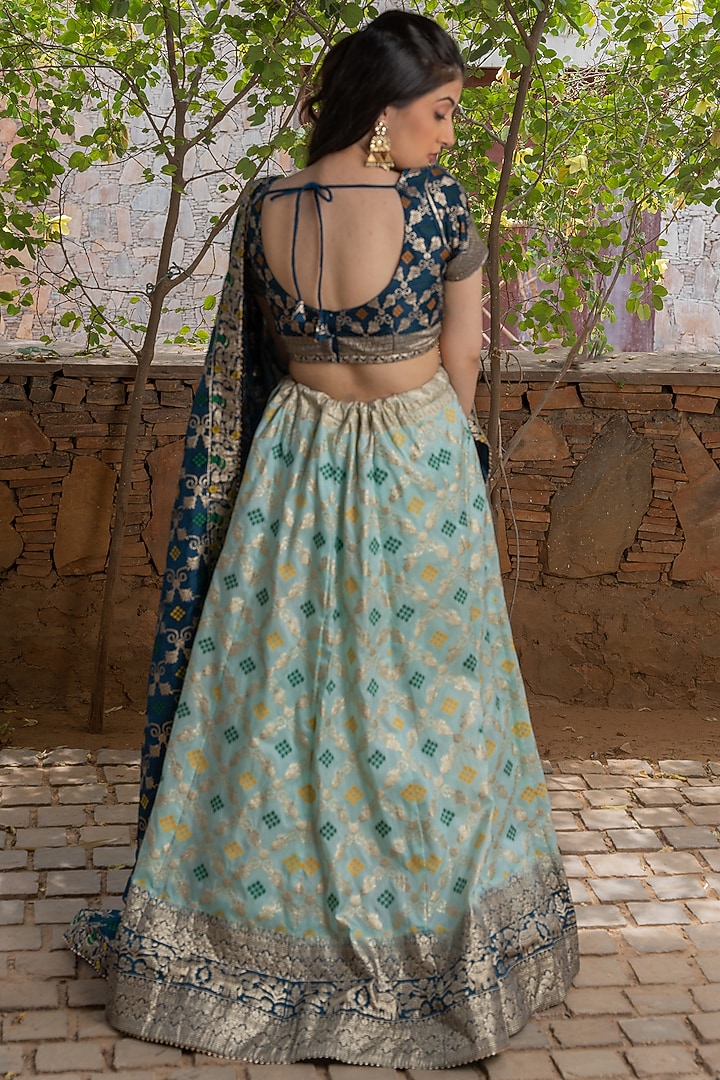 Blue Brocade Banarasi Lehenga Set by House Of Jamoti at Pernia's Pop Up Shop
