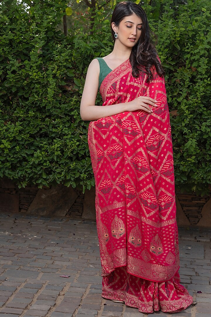Mulberry Pink Chinon Embroidered Saree by House Of Jamoti