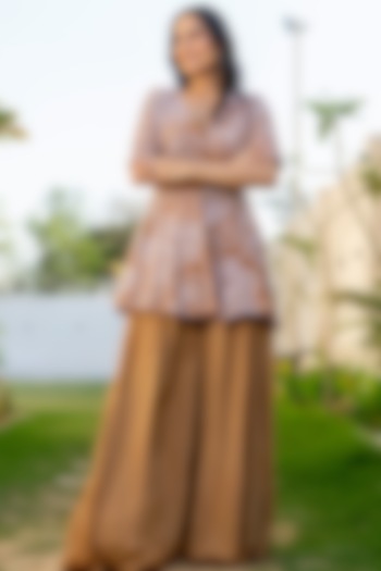 Beige Chinon Bead Embroidered Co-Ord Set by House Of Jamoti at Pernia's Pop Up Shop