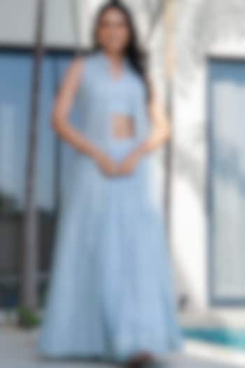 Pastel Blue Georgette Jacket Lehenga Set by House Of Jamoti at Pernia's Pop Up Shop