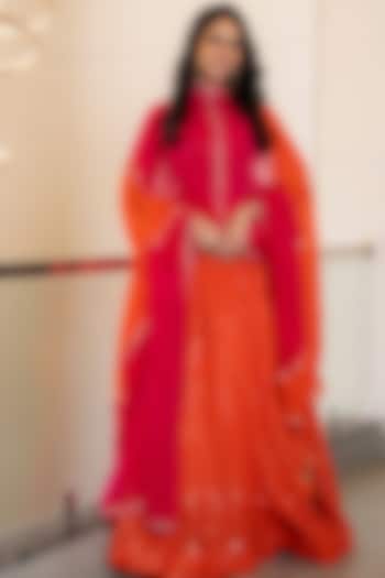 Orange Muslin & Organza Embellished Lehenga Set by House Of Jamoti at Pernia's Pop Up Shop