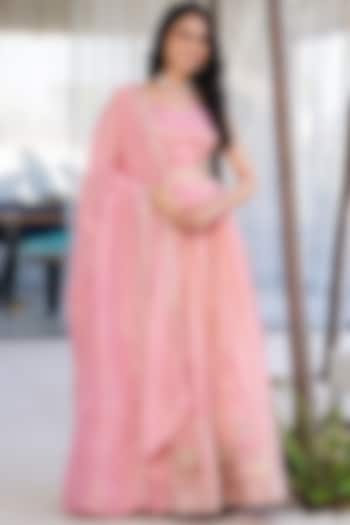 Pastel Pink Tissue Embroidered Lehenga Set by House Of Jamoti at Pernia's Pop Up Shop