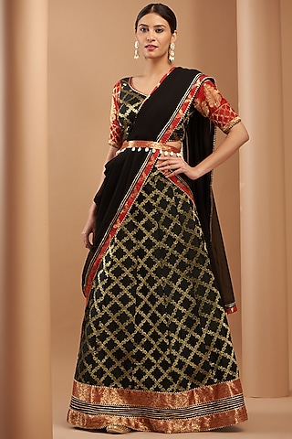 Black Silk & Georgette Lehenga Set by House Of Jamoti