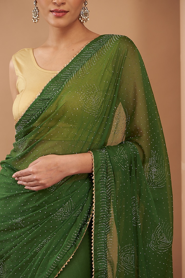 Green Chiffon Embroidered Party Wear Saree by House Of Jamoti at Pernia's Pop Up Shop