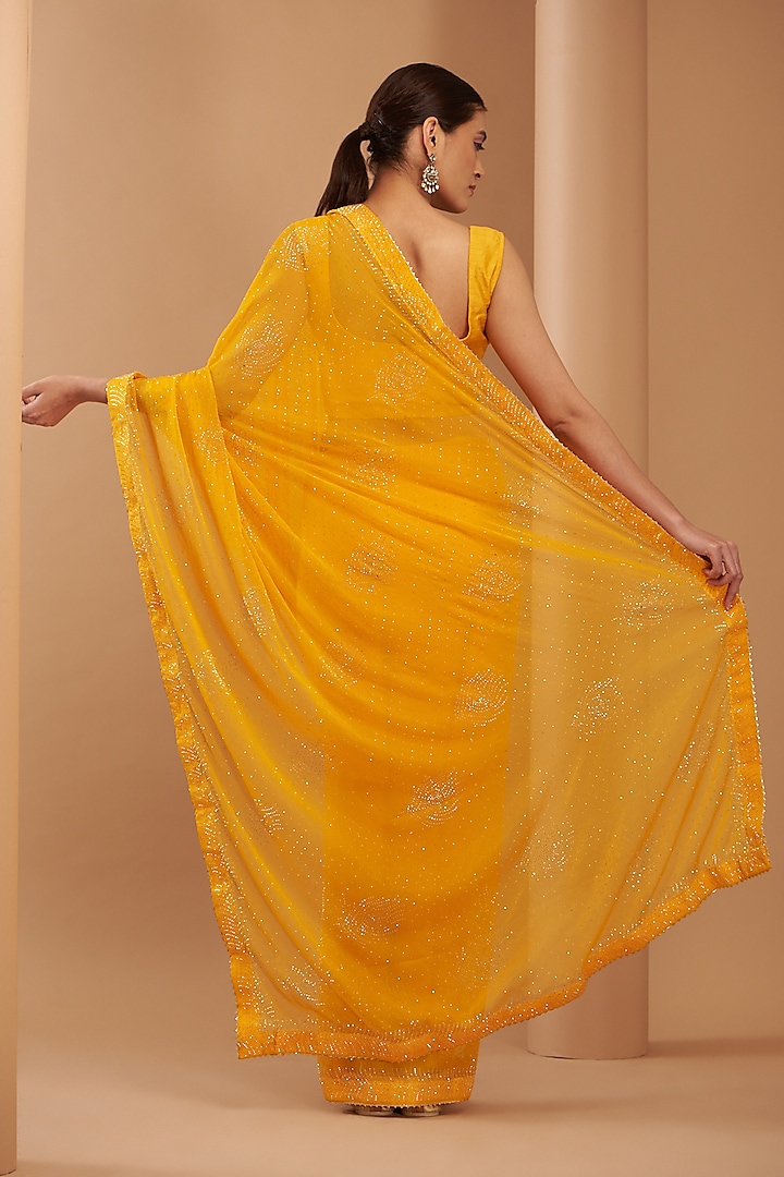 Yellow Chiffon Embroidered Party Wear Saree by House Of Jamoti at Pernia's Pop Up Shop