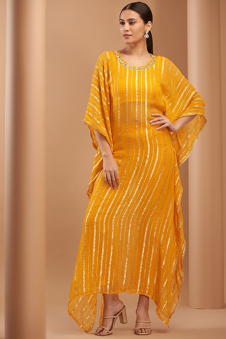 Yellow Viscose Embroidered Kaftan Set by House Of Jamoti at Pernia's Pop Up Shop
