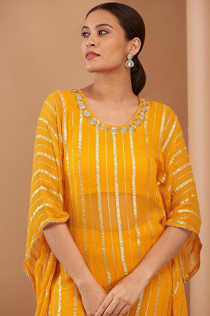 Yellow Viscose Embroidered Kaftan Set by House Of Jamoti at Pernia's Pop Up Shop