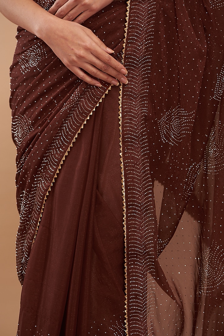 Magnum Brown Chiffon Embroidered Party Wear Saree by House Of Jamoti at Pernia's Pop Up Shop