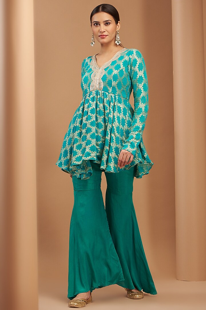 Blue Chiffon Sharara Set by House Of Jamoti at Pernia's Pop Up Shop