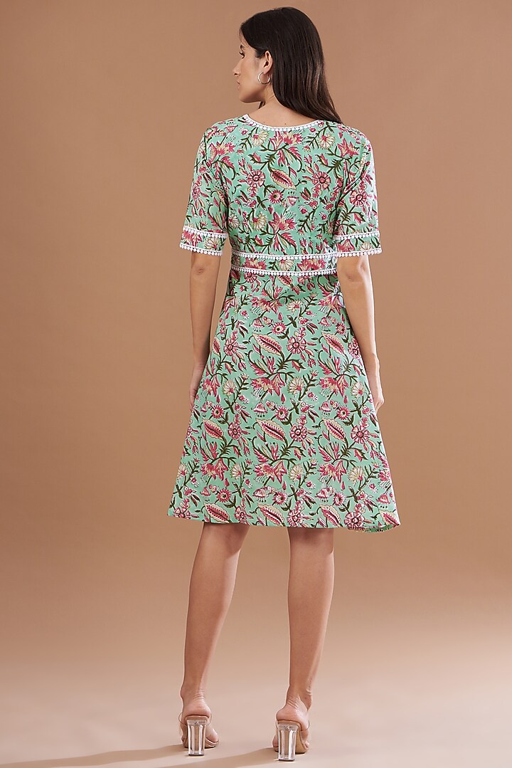 Green Cotton Floral Printed Summer Dress by House Of Jamoti at Pernia's Pop Up Shop