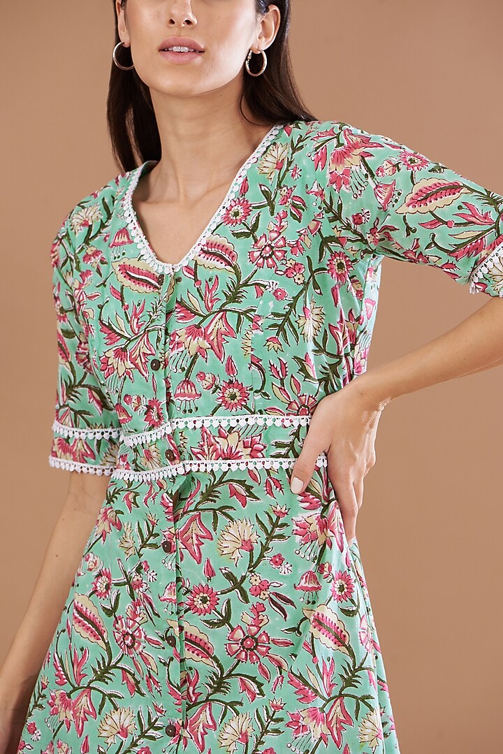 Green Cotton Floral Printed Summer Dress by House Of Jamoti at Pernia's Pop Up Shop