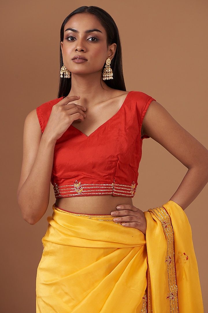 Mustard Yellow Upada Silk Hand Work Party Wear Saree by House Of Jamoti at Pernia's Pop Up Shop
