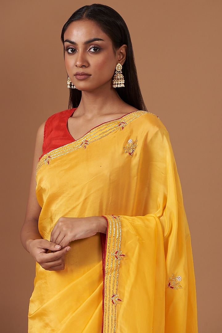 Mustard Yellow Upada Silk Hand Work Party Wear Saree by House Of Jamoti at Pernia's Pop Up Shop