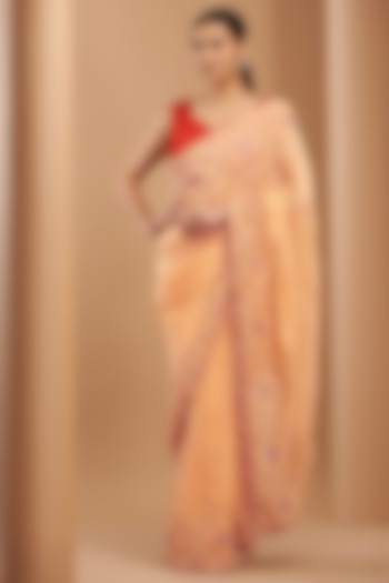 Pastel Peach Upada Silk Embroidered Saree by House Of Jamoti at Pernia's Pop Up Shop