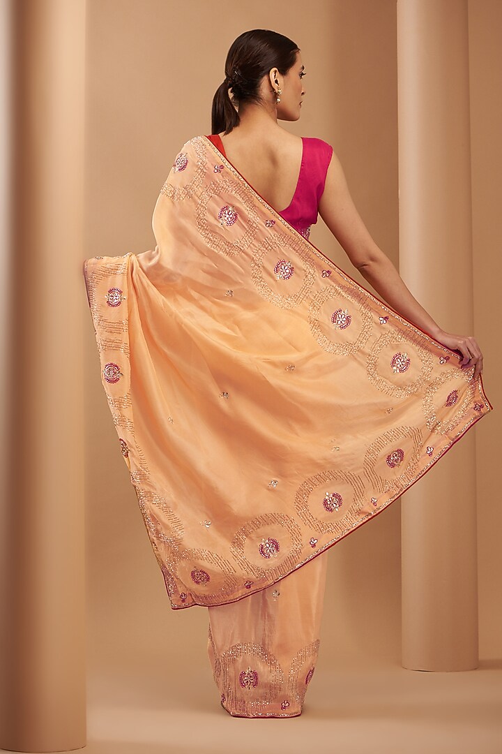 Pastel Peach Upada Silk Embroidered Party Wear Saree by House Of Jamoti at Pernia's Pop Up Shop