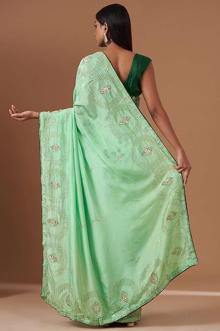 Green Upada Silk Hand Work Party Wear Saree by House Of Jamoti at Pernia's Pop Up Shop