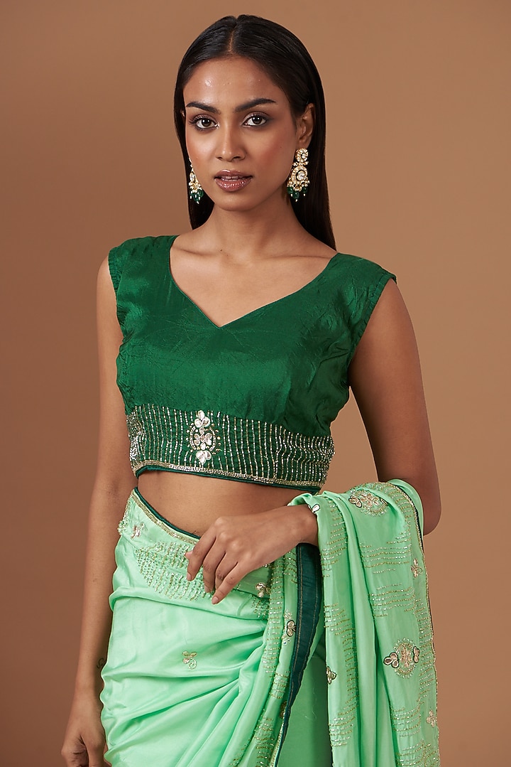 Green Upada Silk Hand Work Party Wear Saree by House Of Jamoti at Pernia's Pop Up Shop