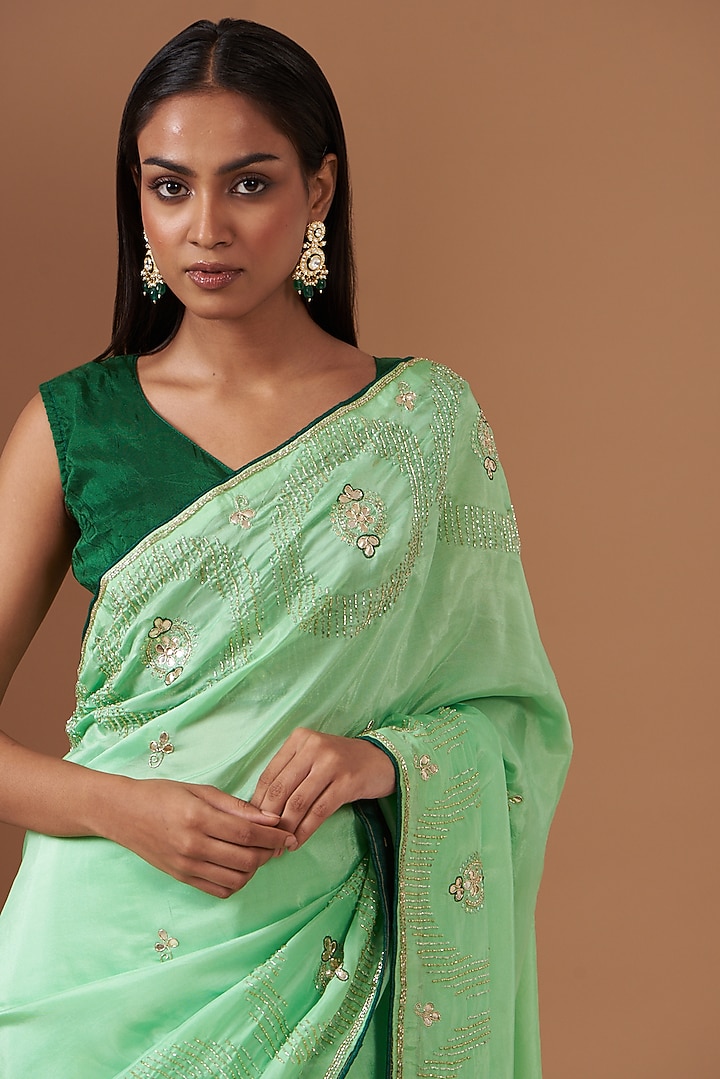 Green Upada Silk Hand Work Party Wear Saree by House Of Jamoti at Pernia's Pop Up Shop