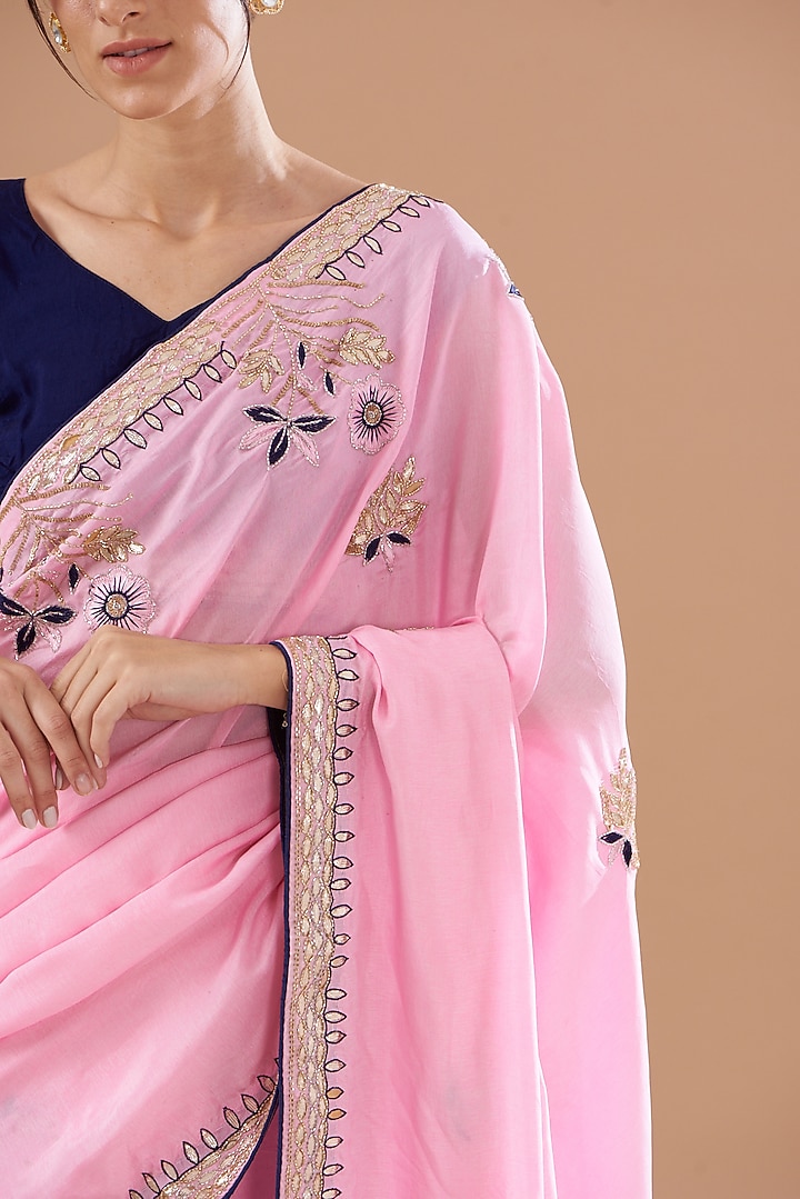 Pink Upada Silk Hand Work Party Wear Saree by House Of Jamoti at Pernia's Pop Up Shop