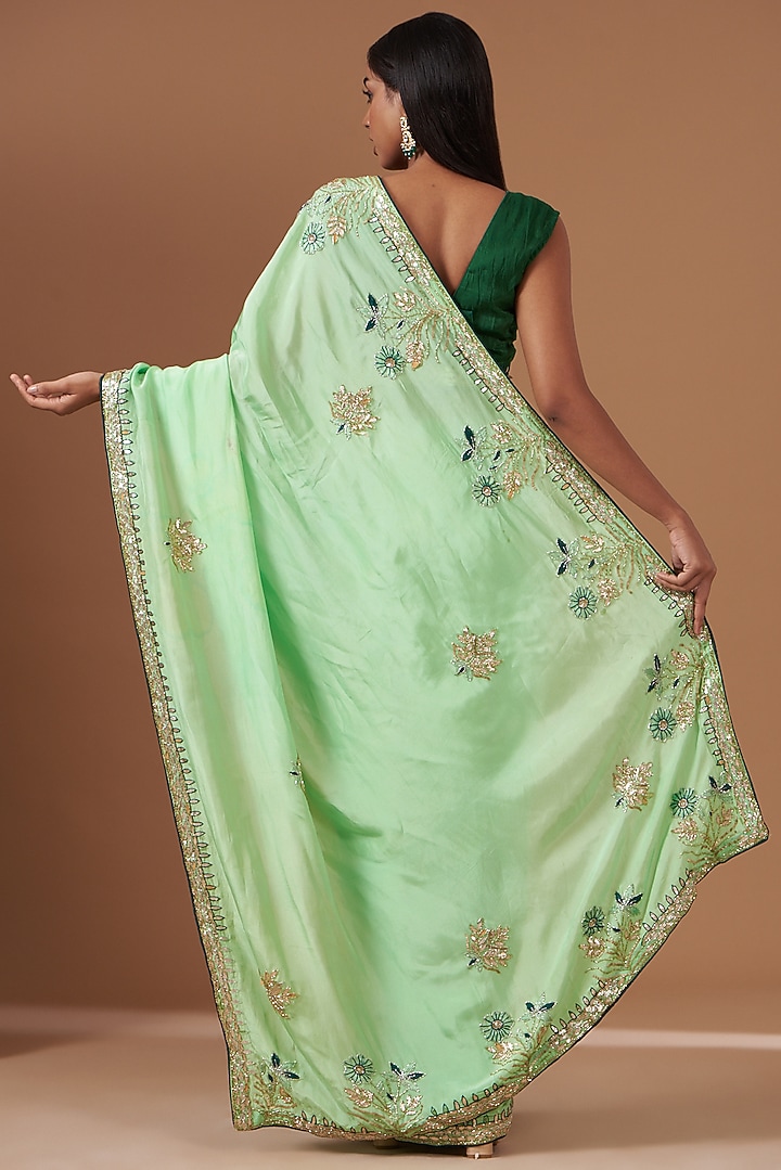 Green Upada Silk Gota Work Party Wear Saree by House Of Jamoti at Pernia's Pop Up Shop