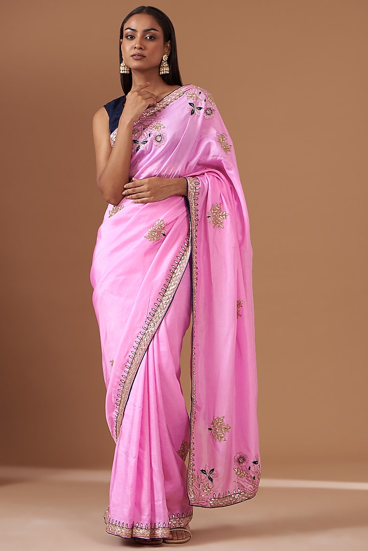Pink Upada Silk Gota Work Party Wear Saree by House Of Jamoti at Pernia's Pop Up Shop