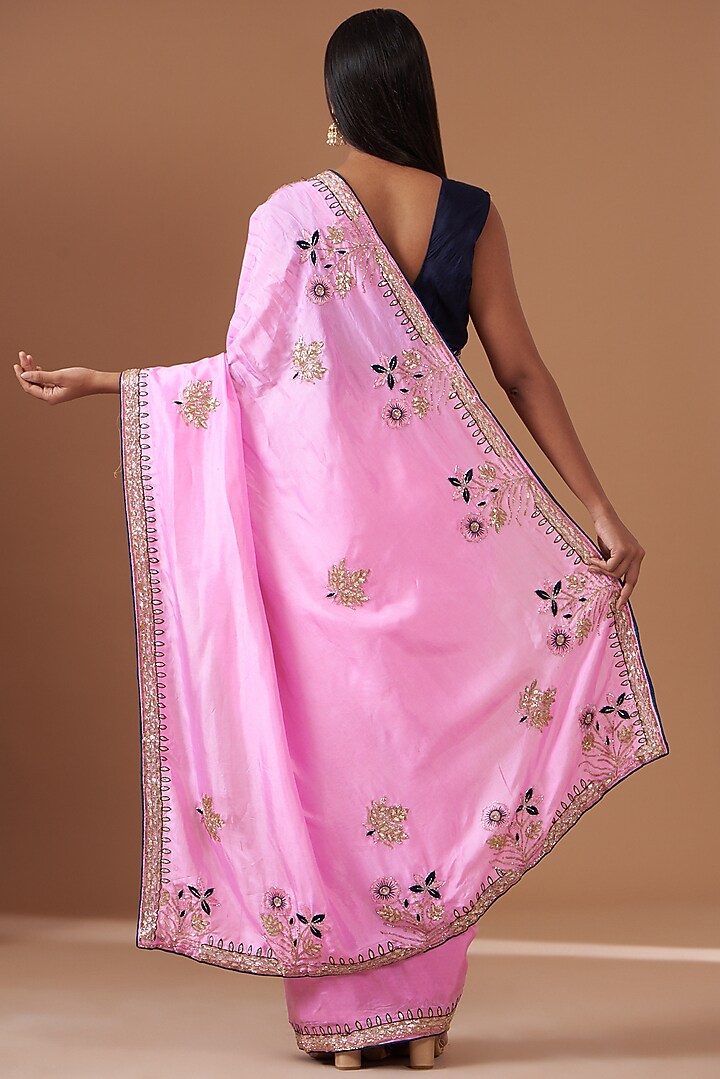 Pink Upada Silk Gota Work Party Wear Saree by House Of Jamoti at Pernia's Pop Up Shop