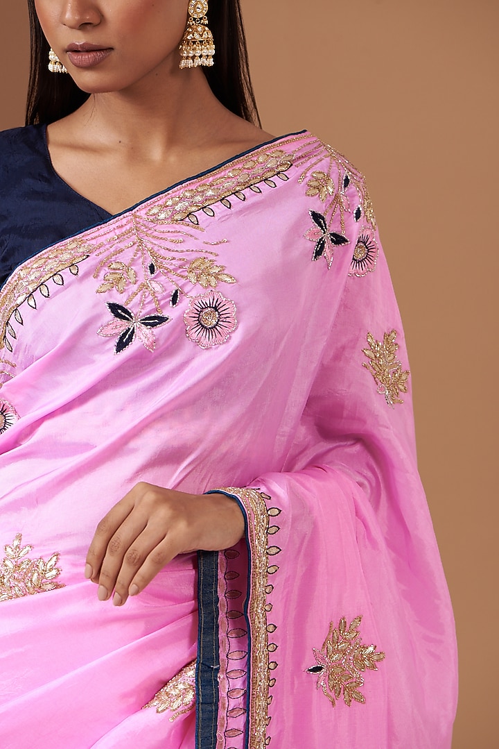 Pink Upada Silk Gota Work Party Wear Saree by House Of Jamoti at Pernia's Pop Up Shop