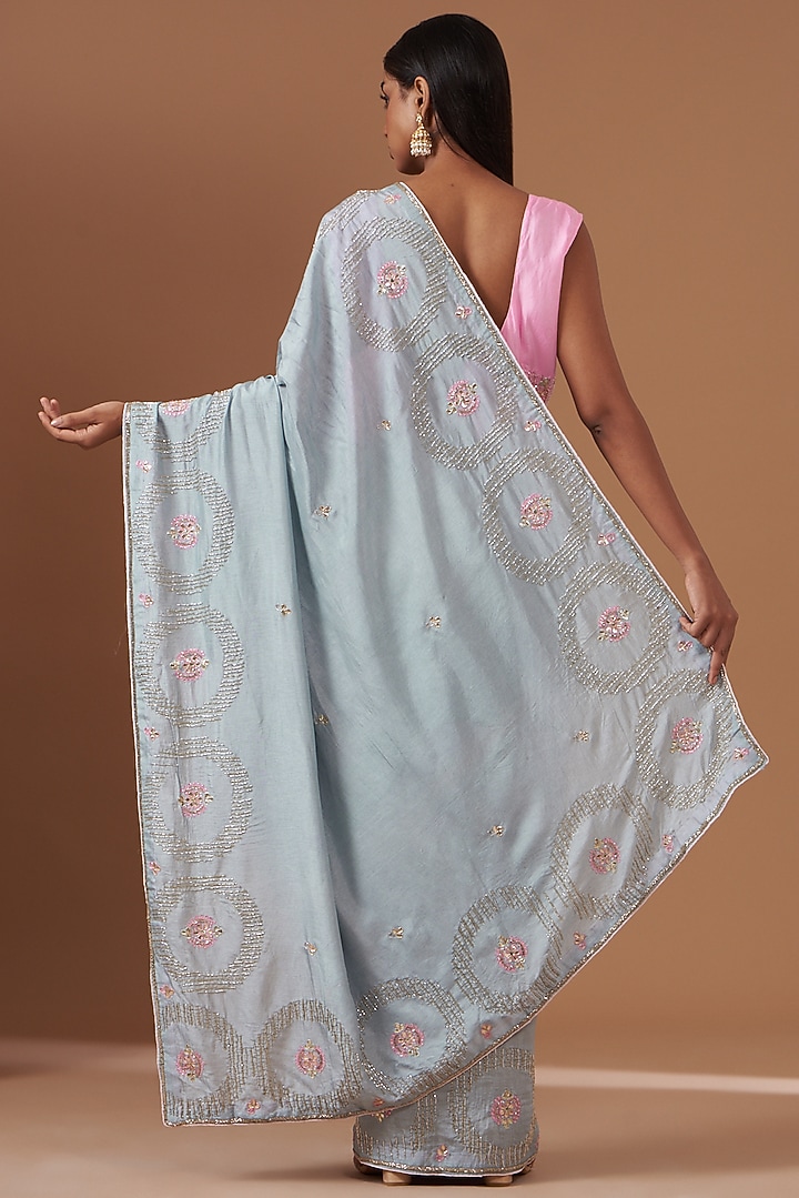 Grey Upada Silk Hand Work Party Wear Saree by House Of Jamoti at Pernia's Pop Up Shop