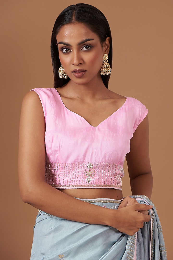 Grey Upada Silk Hand Work Party Wear Saree by House Of Jamoti at Pernia's Pop Up Shop