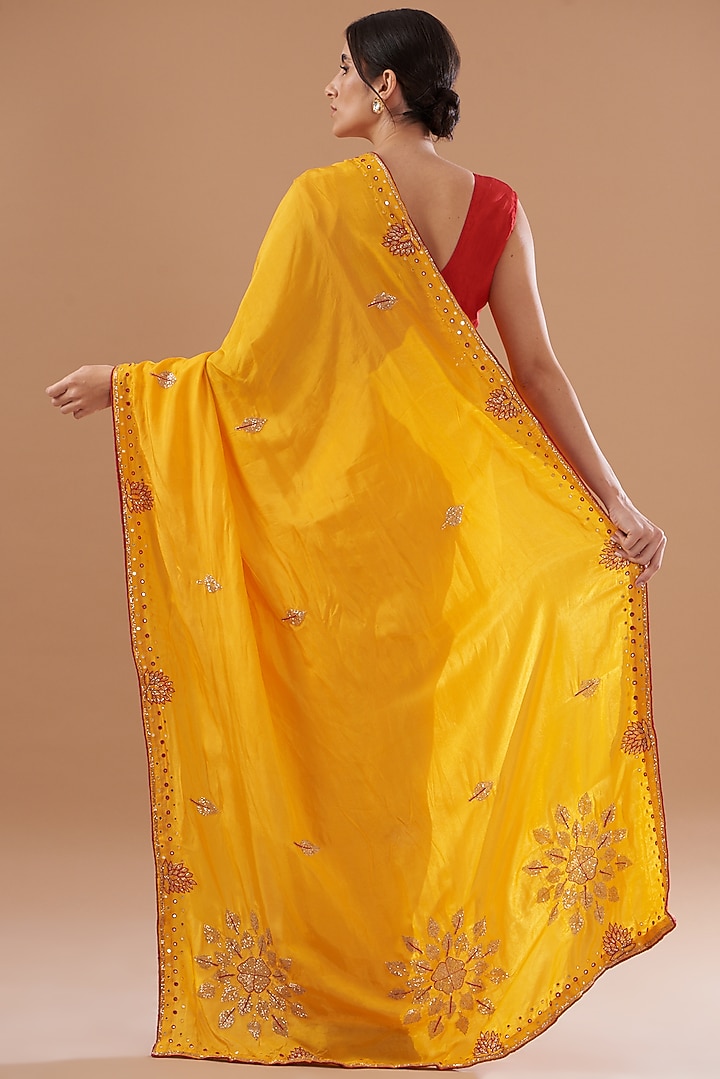 Mustard Upada Silk Hand Work Party Wear Saree by House Of Jamoti at Pernia's Pop Up Shop