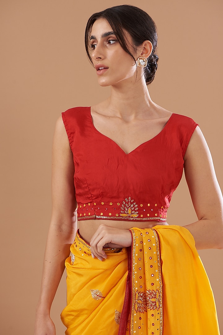 Mustard Upada Silk Hand Work Party Wear Saree by House Of Jamoti at Pernia's Pop Up Shop