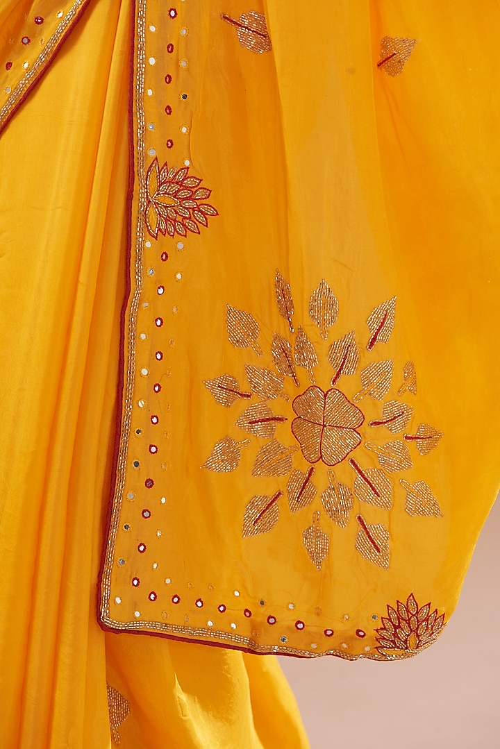 Mustard Upada Silk Hand Work Party Wear Saree by House Of Jamoti at Pernia's Pop Up Shop
