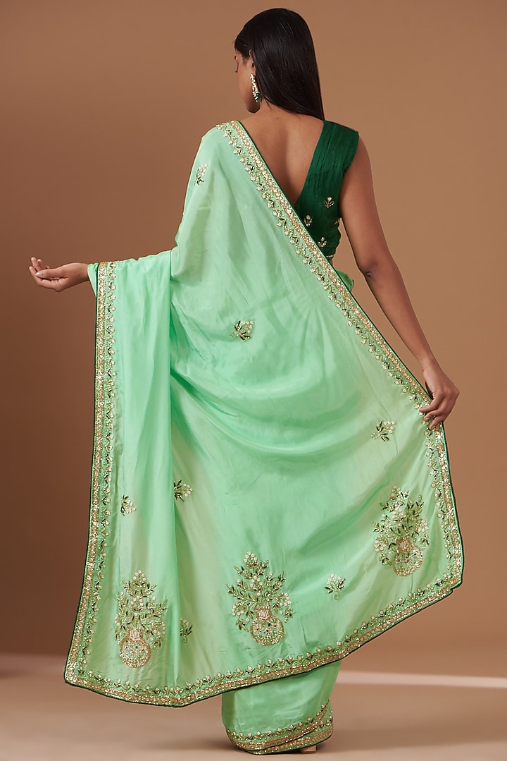 Green Upada Silk Hand Work Party Wear Saree by House Of Jamoti at Pernia's Pop Up Shop