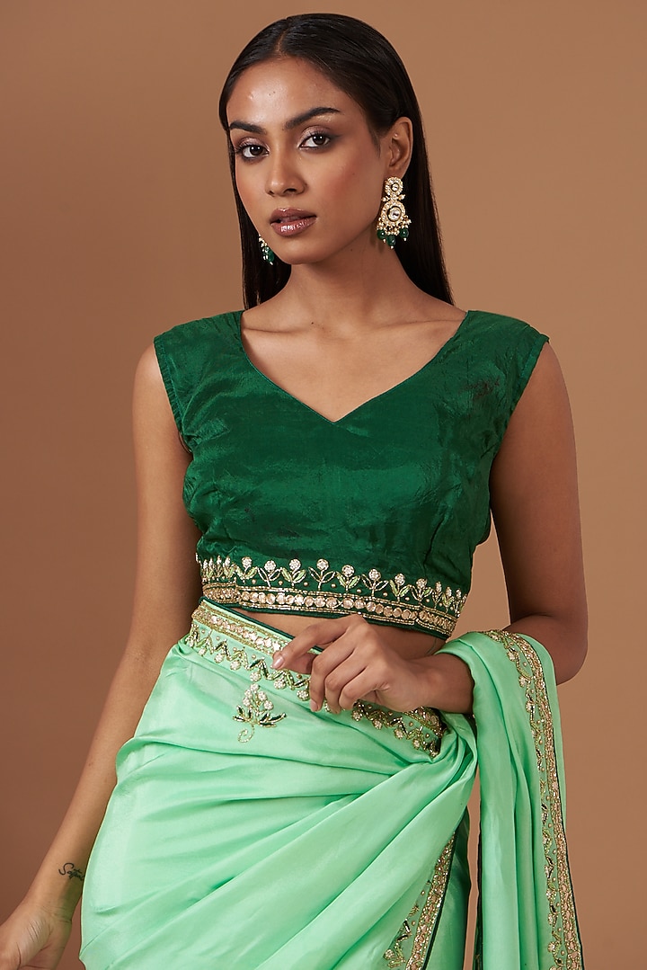Green Upada Silk Hand Work Party Wear Saree by House Of Jamoti at Pernia's Pop Up Shop