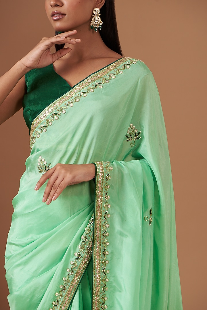 Green Upada Silk Hand Work Party Wear Saree by House Of Jamoti at Pernia's Pop Up Shop