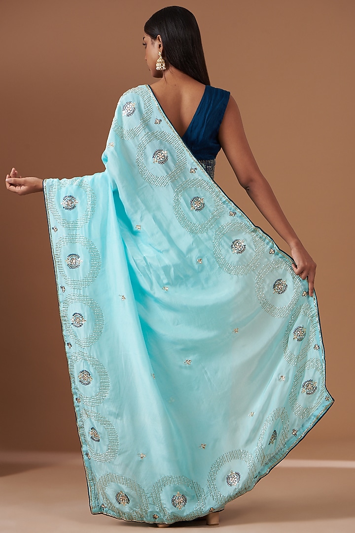 Sky Blue Upada Silk Hand Work Party Wear Saree by House Of Jamoti at Pernia's Pop Up Shop