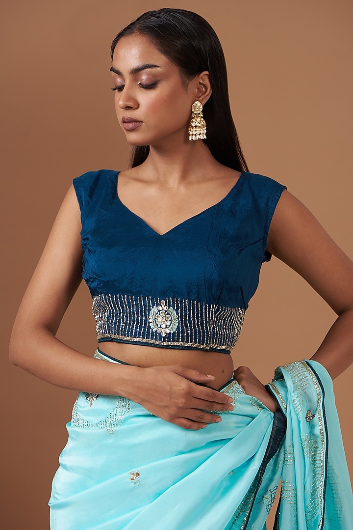 Sky Blue Upada Silk Hand Work Party Wear Saree by House Of Jamoti at Pernia's Pop Up Shop