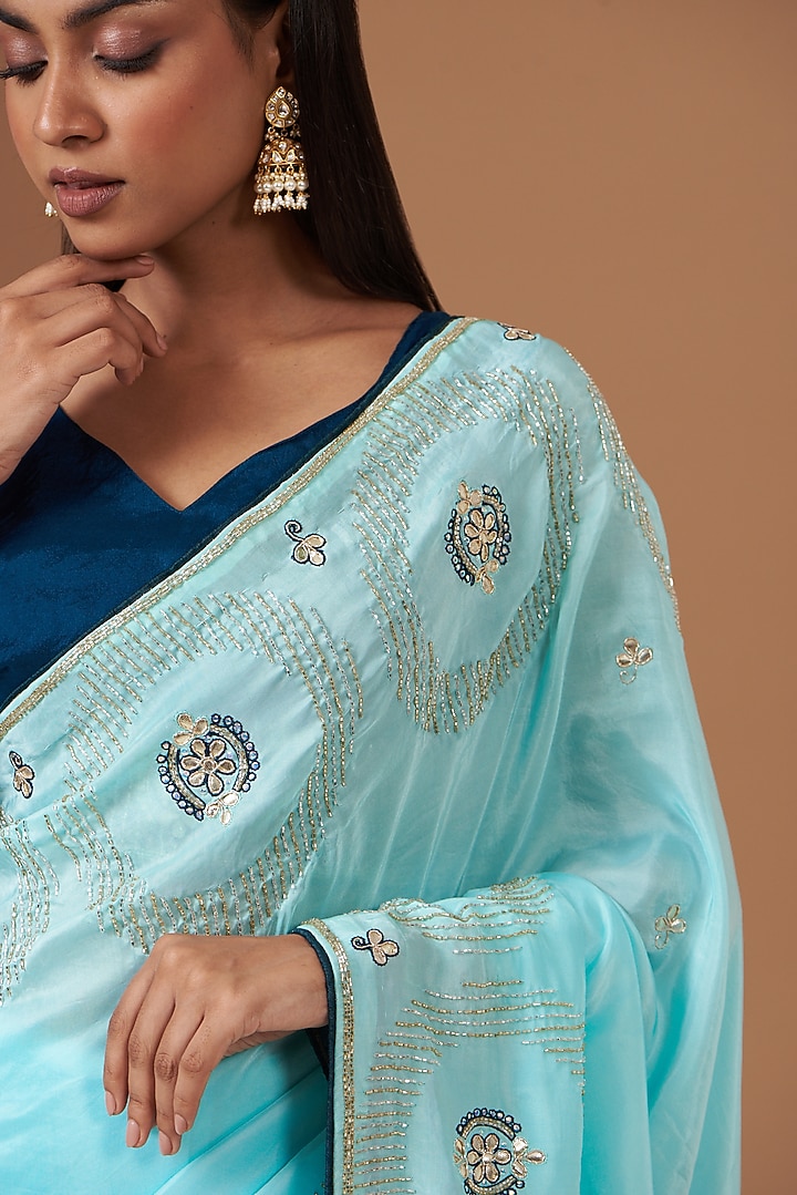 Sky Blue Upada Silk Hand Work Party Wear Saree by House Of Jamoti at Pernia's Pop Up Shop