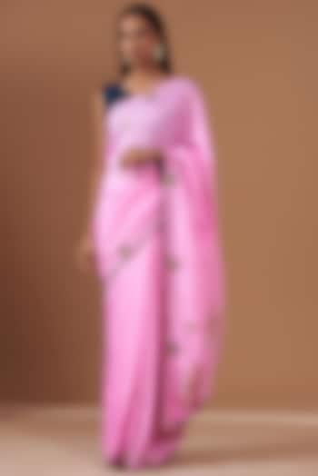 Pink Upada Silk Embroidered Saree by House Of Jamoti