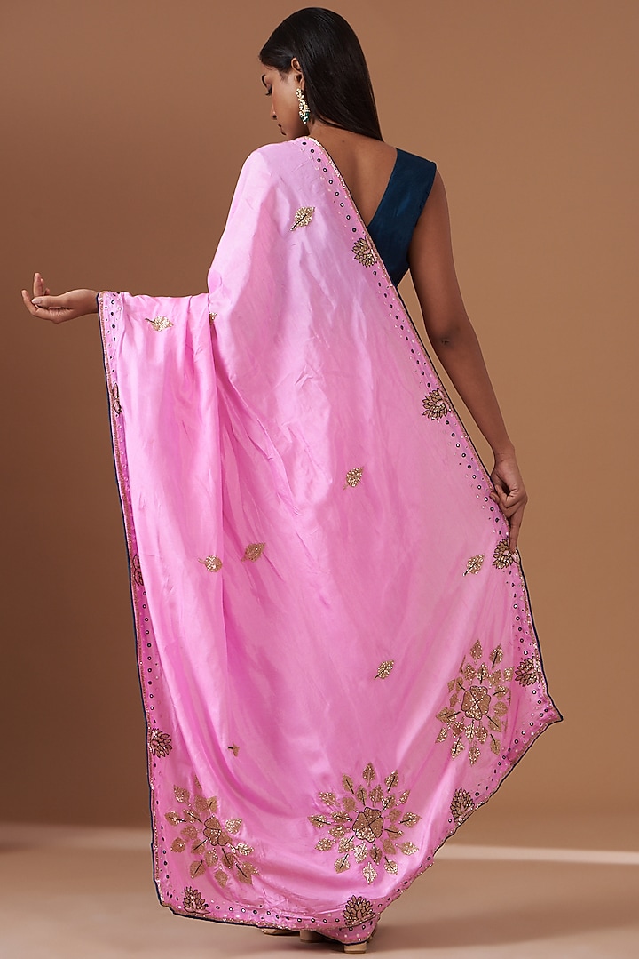 Pink Upada Silk Gota Work Party Wear Saree by House Of Jamoti at Pernia's Pop Up Shop