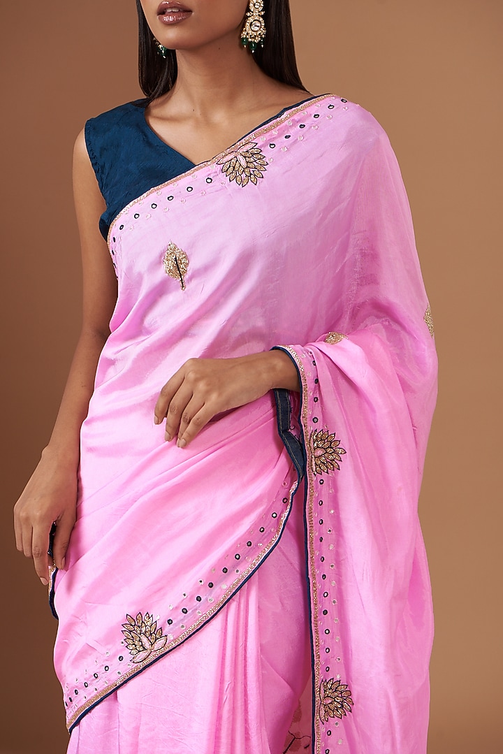 Pink Upada Silk Gota Work Party Wear Saree by House Of Jamoti at Pernia's Pop Up Shop