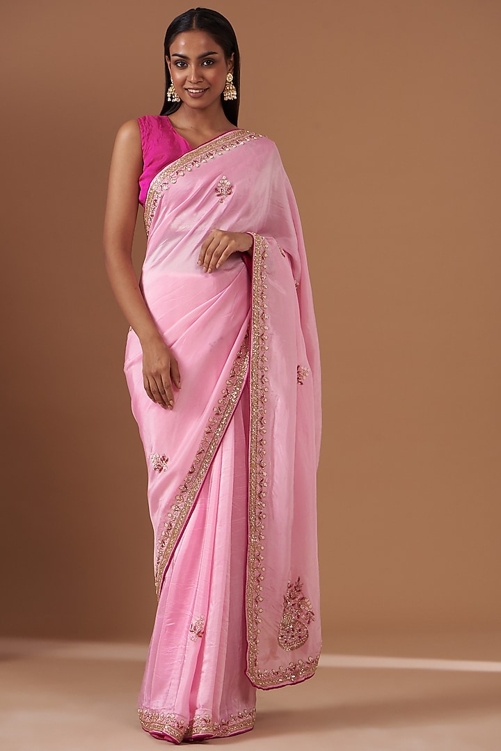 Pink Upada Silk Hand Work Party Wear Saree by House Of Jamoti at Pernia's Pop Up Shop