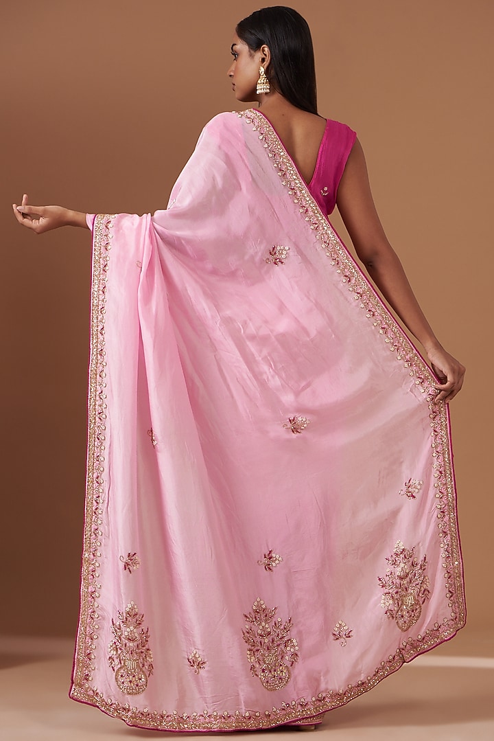 Pink Upada Silk Hand Work Party Wear Saree by House Of Jamoti at Pernia's Pop Up Shop